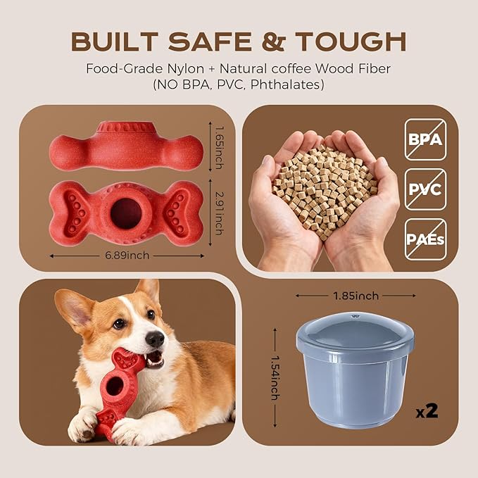 Freeze Bone for Dogs - Frozen Treat Chew Dog Toy for Aggressive Chewers to Keep Them Busy, Ice Cream Holder Freezebone with Mold Cups, Fillable Cognitive Licking Toy, Red