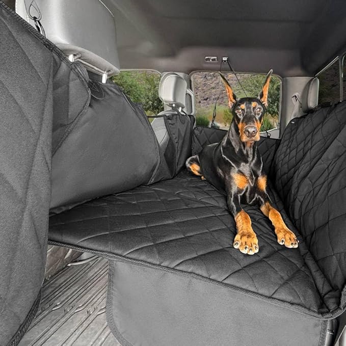 4Knines Hard Bottom Back Seat Extender for Dogs – Waterproof Dog Car Seat Cover – Heavy Duty Backseat Protector for Cars, SUVs, Trucks – Built-in EZ Open Door Protector (Patent Pending) Black, XLarge