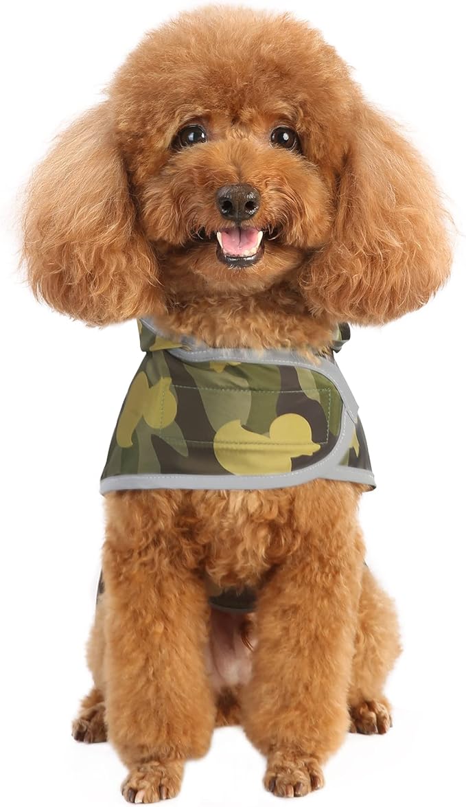 Dog Raincoats for Small Dogs Puppies Waterproof Hooded Rain Jacket with Reflective Strips Leash Hole & Poncho Adjustable Fit (CamoDuck,XS)
