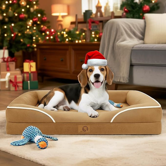 Homemate Dog Bed Medium Size Dog 28x23 inch with Orthopedic Foam Waterproof Outdoor Pet Cat Bed Sofa Supplies with Toy Dogs Crate Pad Couch with Removable Washable Cover & Non-Slip Botton Brown