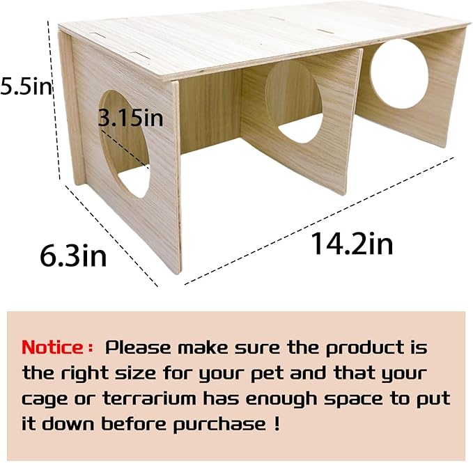 Hamiledyi Wooden Hamsters 2-Chamber Hideout-Tunnel Multi Chamber Exploring Toy Rat Exploring Tunnel Toy for Mice Guinea Pig Hedgehog Squirrel Sugar Glider(XL)