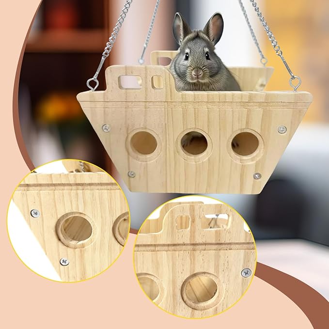 Hamster Cage Swing Toy Wooden Chinchilla Hammock Pet Supplies Accessories Habitat Wooden Hanging Decor for Gerbil Rat
