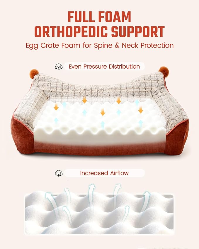 Orthopedic Dog Bed for Medium Dogs,Waterproof Supportive Egg Crate Foam Medium Dog Couch, Pet Bed with with Removable Bolsters, Washable Cover Non-Slip Bottom, (30''×21''×7'')