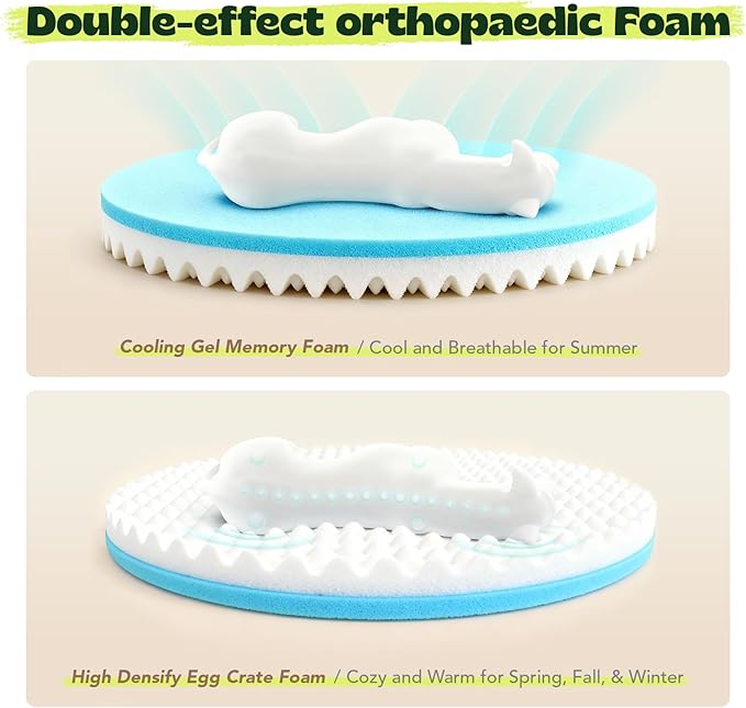 XXXL Orthopedic Dog Bed for Extra Large Dogs with Dount Plush Removable Cover Washable,Giant Circle Lounge Pet Bed Waterproof Foam Cuddler Cooling Gel Sofa for Anxiety Old Fluffy Friends Spine Camel