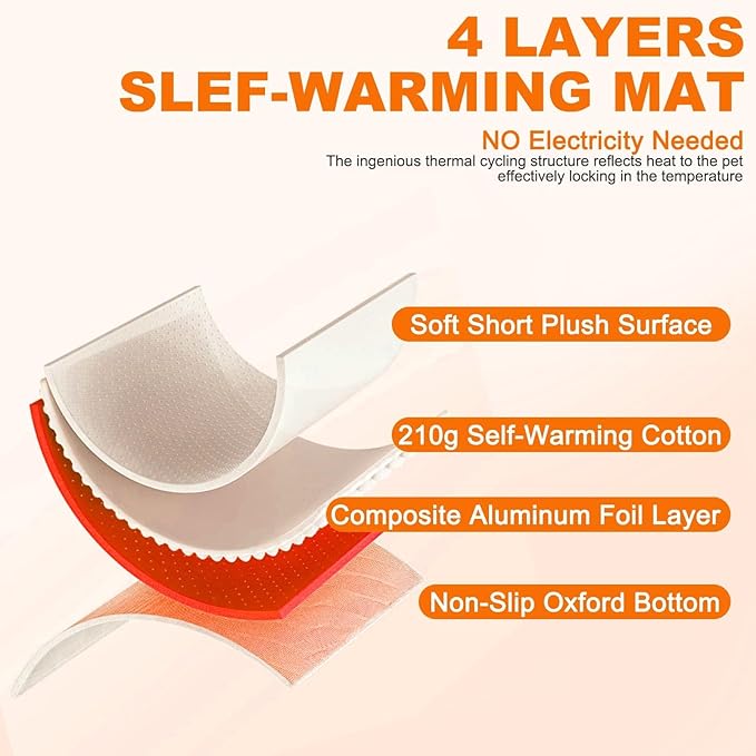 BINGPET 4 Pcs Self Warming Cat Bed, Warm Thermal Self Heating Mat for Indoor/Outdoor Cats, Dogs & Kittens - 16" 20"