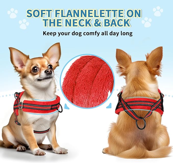 SlowTon No Pull Small Dog Harness and Leash Set, Puppy Soft Vest Harness Neck & Chest Adjustable, Reflective Lightweight Harness & Anti-Twist Pet Lead Combo for Small Medium Dogs (R-Front Clip,XXS)