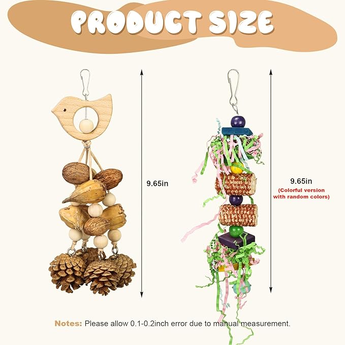 Bird Toys 3 Pack Parrot Toys Natural Bird Cage Accessories Shredded Foraging Supplies Suitable for Parakeets, Cockatiels, Conures, Lovebirds and Most Small to Medium