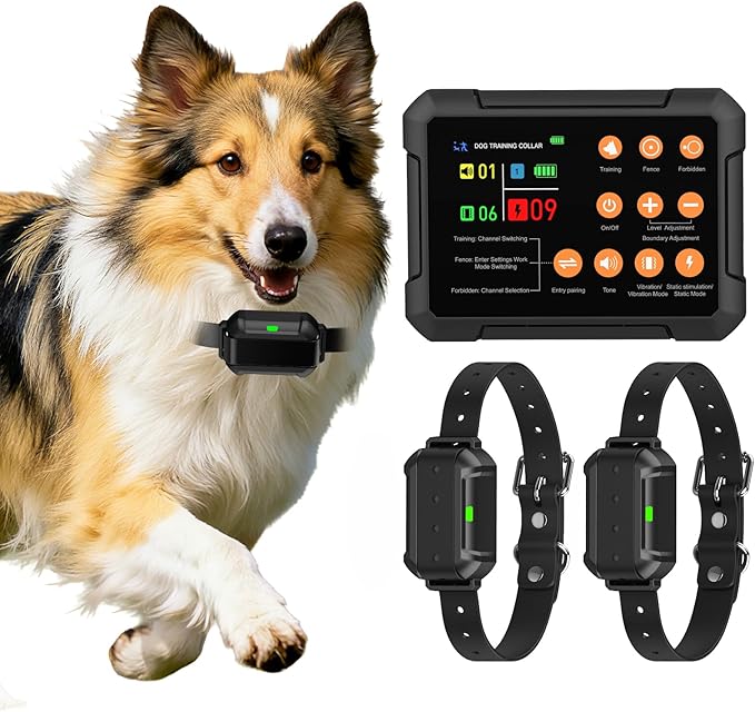 Wireless Fence for 3 Dogs Radar Wireless Dog Fence, 10–120ft Adjustable Boundary, IPX7 Waterproof Dog Collar, Beep/Vibration/Shock Collar, Dog Fence Outdoor for Yard (2 Collars)