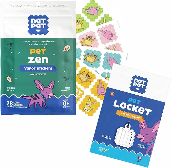 NATPAT Pet Zen Calming Patches + Pet Locket for Dogs and Cats - Non-Medicated Effective Stress Relief Patches with Safe, Durable Locket