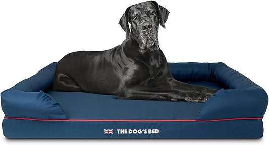 The Dog’s Bed Orthopedic Dog Bed XXL Blue Oxford with Red Trim UK Flag Dog Bed, Memory Foam, Pain Relief: Arthritis, Post Surgery, Lameness, Waterproof Washable Cover, Veterinary Approved