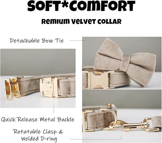 Personalized Velvet Dog Collar with Name & Phone, Multi-Color Options, Metal Quick-Release Buckle, Soft & Stylish (Style-B)