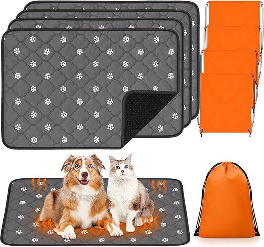 Riakrum 4 Pack Self Heating Cat Bed Pad Self Warming Pet Dog Mat Non Slip Washable Cat Kennel Crate Pad with Storage Bag for Indoor Outdoor Small Medium Dog Kitten(XL, 28 x 45 Inches)