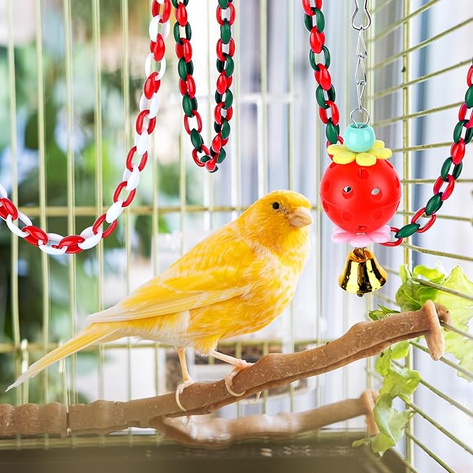 Christmas Parakeet Cockatiel Bird Toys,Plastic Chain Links Bird Cage Accessories Mix Color Hammock Swing Toy for Budgerigar, Conures, Love Birds, Finches, Mynah