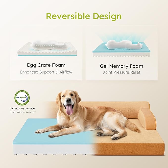 XL Orthopedic Dog Bed, Extra Large Dog Bed, Dual-Sided Pet Cooling Beds with Memory Foam Washable Cover Nonslip Bottom, Waterproof XLarge Pet Couch Beds with Bolsters, Brown