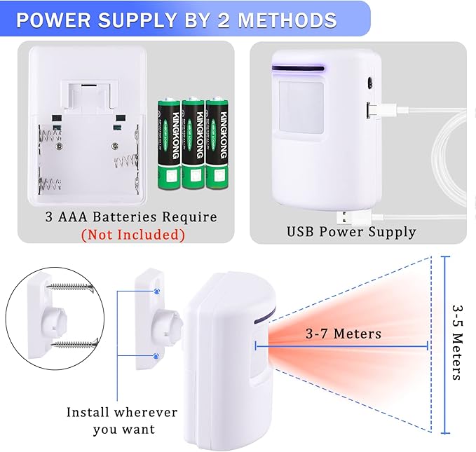Motion Sensor Alarm System, Wireless Home Security Driveway Alarm Indoor, Motion Detector Alert with 2 Sensor and 1 Receiver -38 Chime Tunes