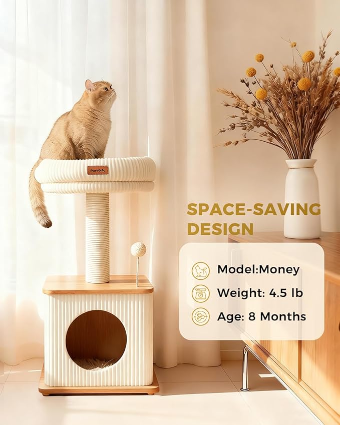 Modern Cat Tree for Indoor Cats, Nordic Loft Style, Wooden Cat Tower with Sisal Scratching Posts, Soft Padded Beds & Cozy Condos, Floor-Mounted for Kittens & Adult Cats