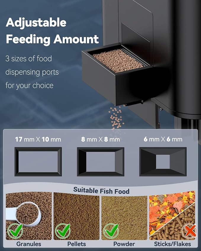 Pawfly Automatic Fish Feeder for Aquarium, Auto Vacation Timer for Fish Tank 320 ml Adjustable Food Dispenser for Powder Pellets and Granules, Battery Operated