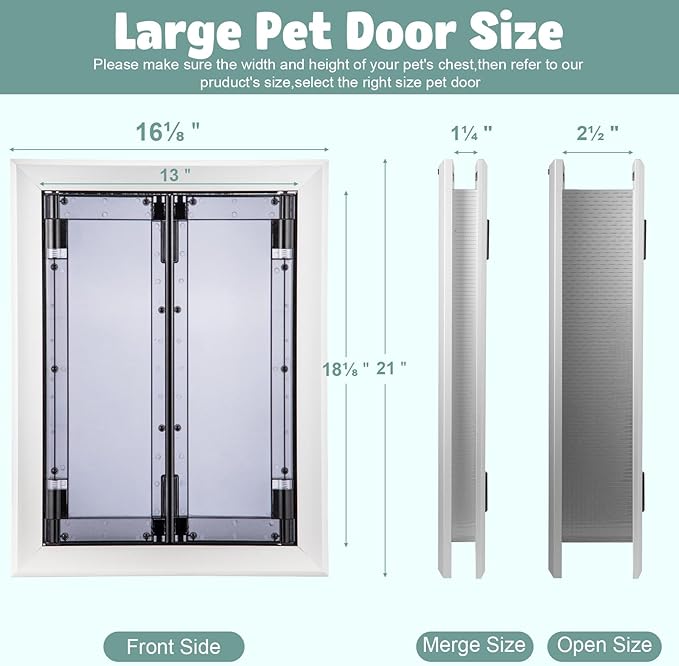 Premium Large Dog Door, Aluminum Pet Door with Double Panels, Doggie Door with Automatic Closing Magnetic Flaps, Slide-in Panel & 4 Security Locks, Weather Resistant & Durable Use, Large