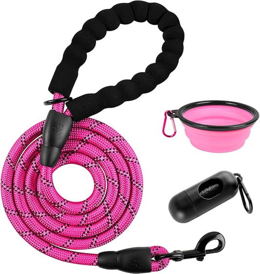 BARKBAY Dog Leashes for Large Dogs Heavy Duty Dog Leash 4/5/6 FT with Comfortable Padded Handle and Highly Reflective Threads for Medium Large Dogs Walking Training Running (6FT-1/2'',Fushcia)