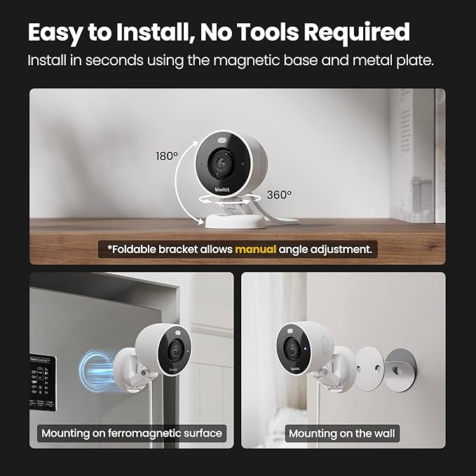 2K Security Camera Indoor/Outdoor, Pet Camera, Baby Monitor, Magnetic Mount, AI Detection, Color Night Vision, SD & Cloud Storage, Works with Alexa, 10FT Extra-Long Cable