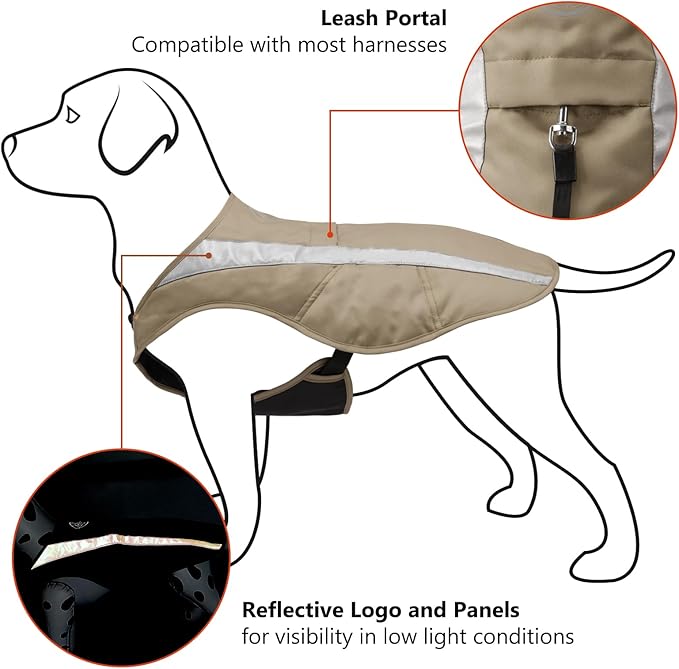 BASSDASH Dog Insulated Coat Safety Vest Water Resistant Chest Protection Reflective High Visibility for Hunting Outdoor