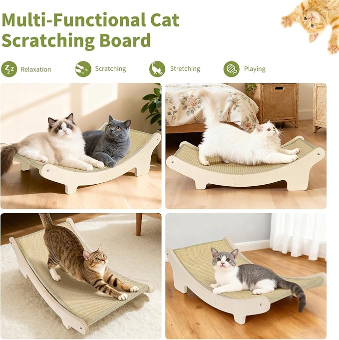 HOTEAGLE Sisal Cat Scratcher Pad Indoor -Natural Cat Hammock for Scratching and Lounging, Durable Wooden Cat Bed Ideal for Large/Small Cats