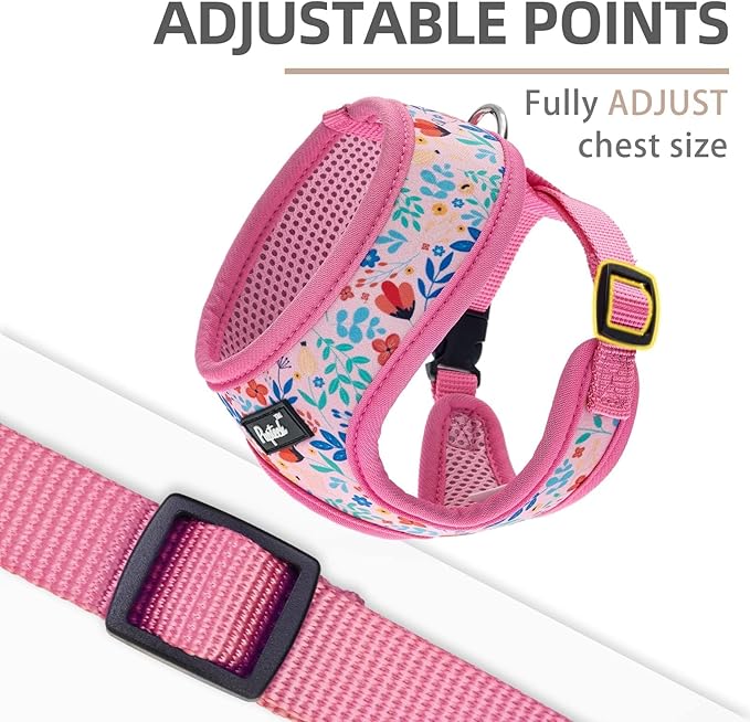PUPTECK Soft Mesh Dog Harness and Leash Set Pet Puppy Cat Comfort Padded Vest No Pull Harnesses, Pink Floral, S