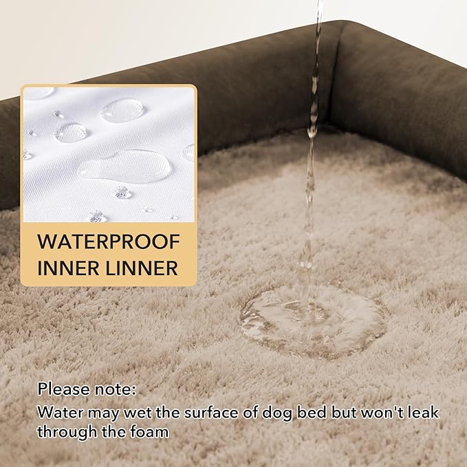 Orthopedic Dog Beds for Large Sized Dogs, Waterproof Egg Crate Foam Large Dog Couch Beds with Comfy Bolster 36x27Inch, Washable Pet Beds with Removable Cover and Nonskid Bottom, Brown