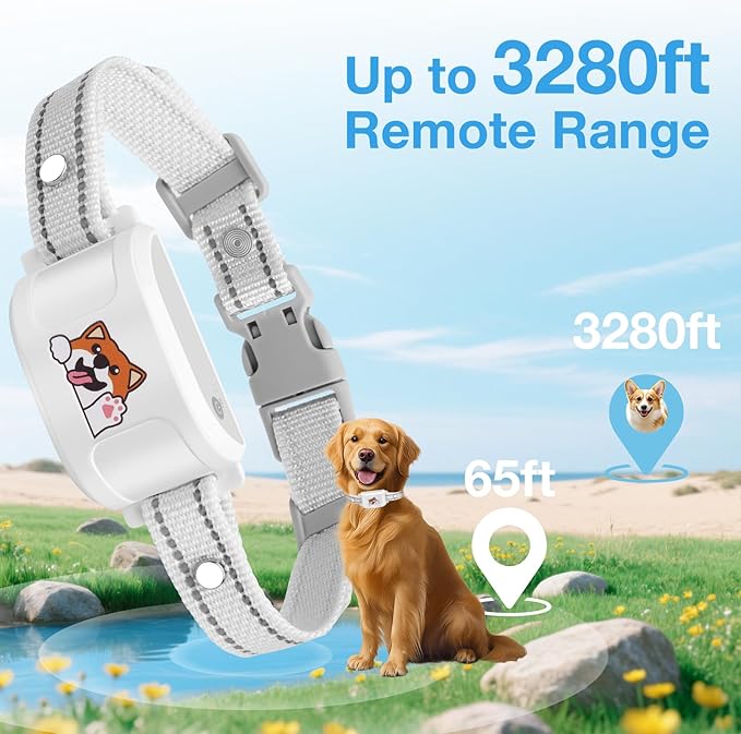 GPS Wireless Dog Electronic Fence & Dog Training Collar, Waterproof Rechargeable Collar with GPS Tracker,Customizable Boundaries via App, No Subscription Required, One Size Outdoor (White)
