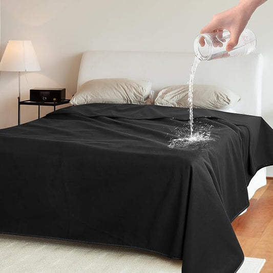 Catalonia Waterproof Blanket for Bed, Reversible Fleece Couch Sofa Furniture Protector, Leak Proof Dog Blankets, Black