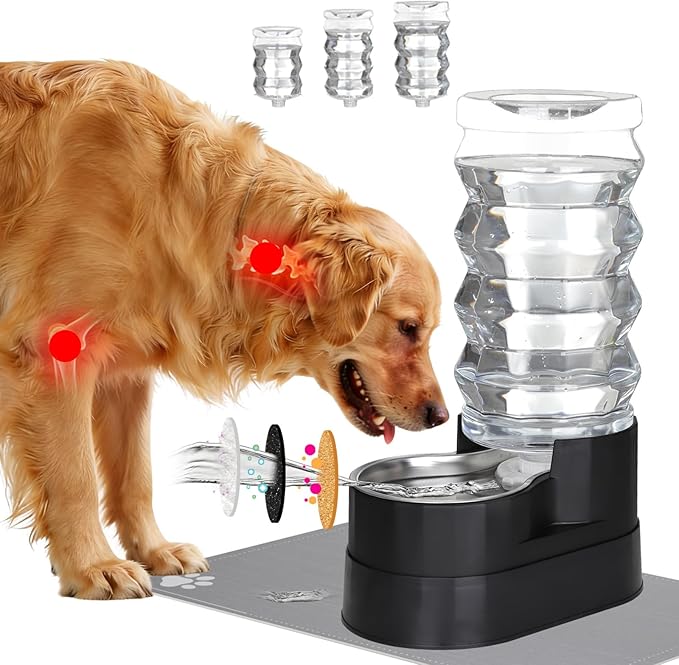 RIZZARI Automatic Dog Water Dispenser: Gravity Stainless Steel Pet Waterer - Large Capacity Water Feeder for Cats and Senior Dogs with Spine Pains - Use in Garden Garage