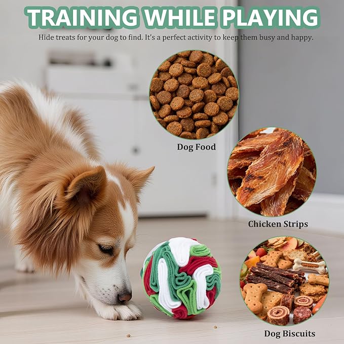 Multi-Color Snuffle Ball for Dogs, Nature-Themed Camouflage Slow Feeder Toy, Dirt-Hiding Design for Indoor/Outdoor Mental Enrichment, Puzzle Game for All Breed Sizes,Machine Washable