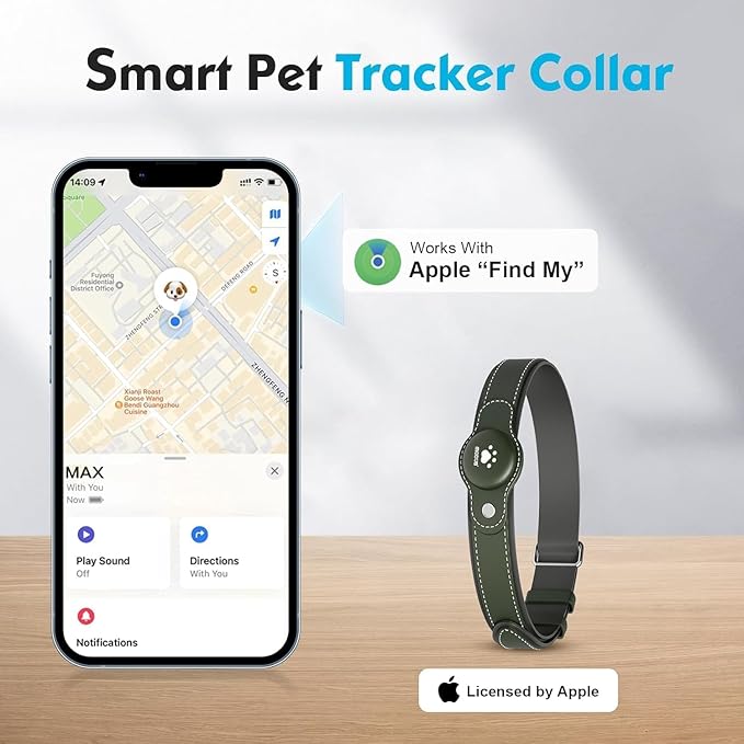 GPS Tracker for Dogs&Cats, 2 in 1 Pet Tracking Smart Collar (Only iOS), No Monthly Fee GPS Tracker Dog Collar, Real-time Location Comfortable PU Tracker for Small, Medium Large Dogs(Locator Included)
