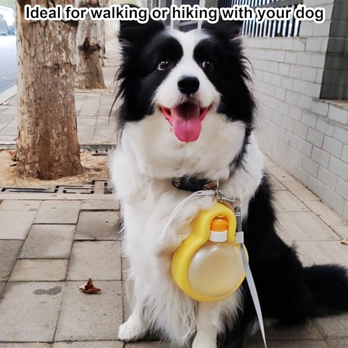 Portable Dog Water Bottle Dispenser, 17oz Dog Outdoor Water Bottle Bowl Foldable Pet Travel Eating Drinking Bottle Bowl (Yellow, 16.9oz)