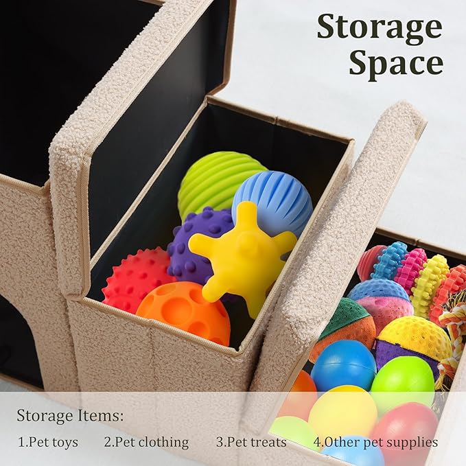 Dog Stairs for Small Dogs with Storage and Condo,Foldable Pet Stairs for Small Medium or Puppy Dogs and Older Cats, Dog Steps for Bed or Couch(Beige,13" H)