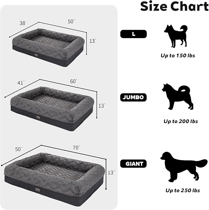 Giant Memory Foam Human Dog Bed for Adults People Fits Pet Families Extra Large Orthopedic Dog Beds with Sides, Washable Bolster Pet Bed Couch with Removable Cover, 70x50x13 Inch, Dark Grey