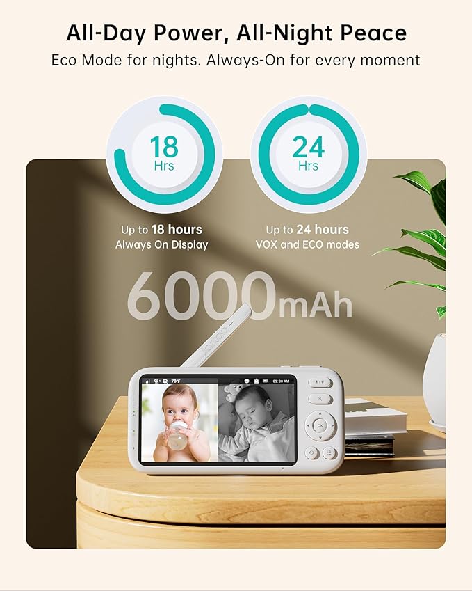 Jartoo 2K Video Baby Monitor with 2 Cameras and Audio, Long Range Baby Monitor No WiFi, 5.5" Split Display, VOX - AI Cry Detect, ANR, IR Night Vision, 2-Way Audio, 6000mAh