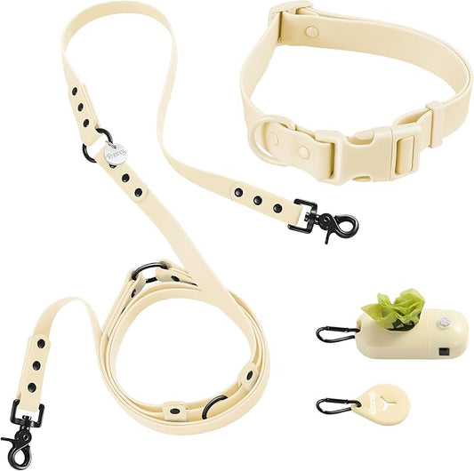 WLK1006L-5SET Luna Large 8FT Adjustable 6-in-1 Waterproof Hands-Free Leash and Collar with LED Flashlight, Bag Dispenser, and Poop Bag Holder, Bailey
