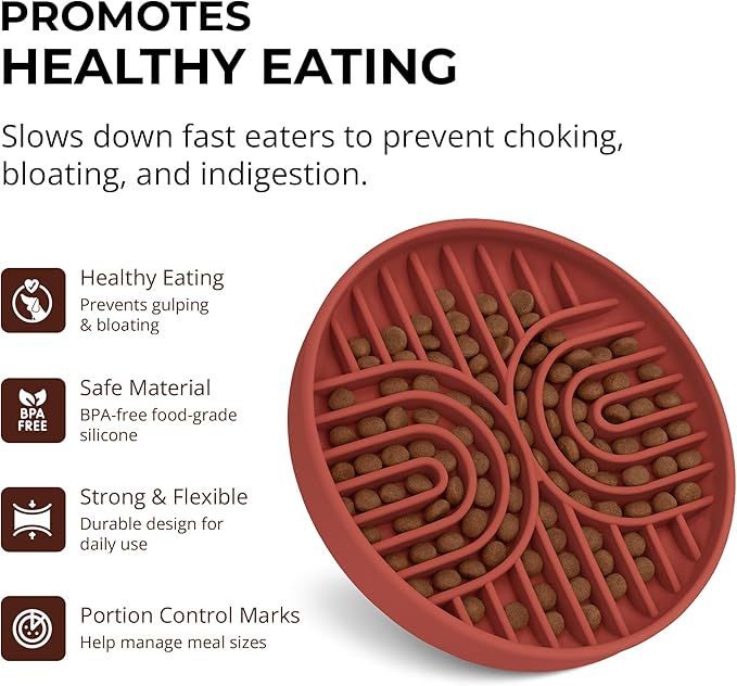 Slow Feeder Dog Bowls, Dishwasher Safe, Non-Slip Base, BPA-Free Slow Eating Dog Bowl (Mocha, 2-Pack)