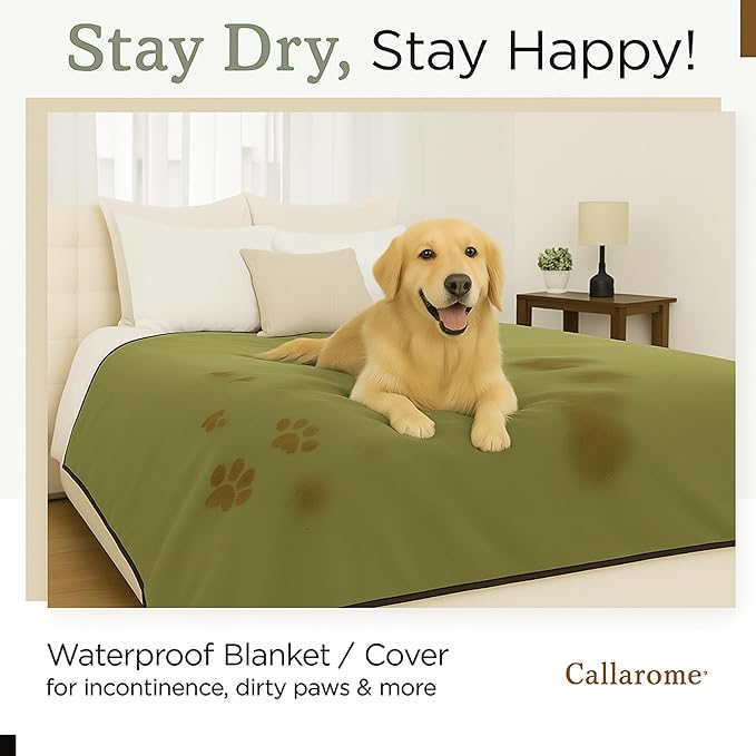 Waterproof Blanket for Bed or Couch – Soft and Leakproof Waterproof Throw Blanket, Water Proof & Stain Resistant Easy to Clean Throw Blanket Cover for Adults or Pets, Reversible Khaki/Ochre 80”x90”