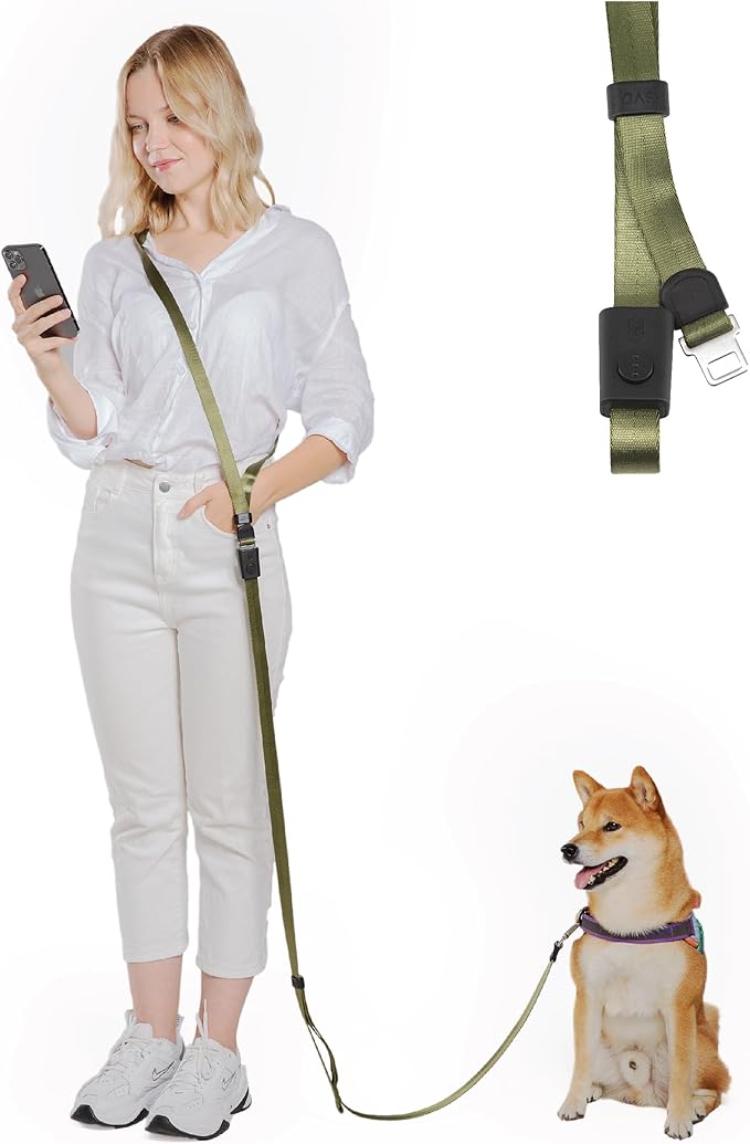 SVD.PET 4-in-1 Hands Free Dog Leash, Versatile Crossbody/Waist Dog Leash with Easy Release Buckle, Easy Adjust to Fit Your Body and Waist for Walking, and Running Your Doggy (Army Green)