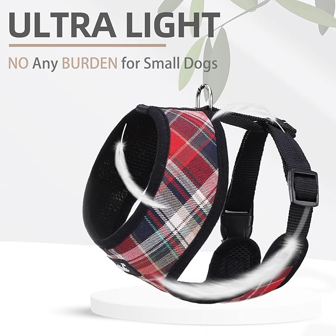 PUPTECK Soft Mesh Dog Harness and Leash Set Pet Puppy Cat Comfort Padded Vest No Pull Harnesses, Red Mixed, M