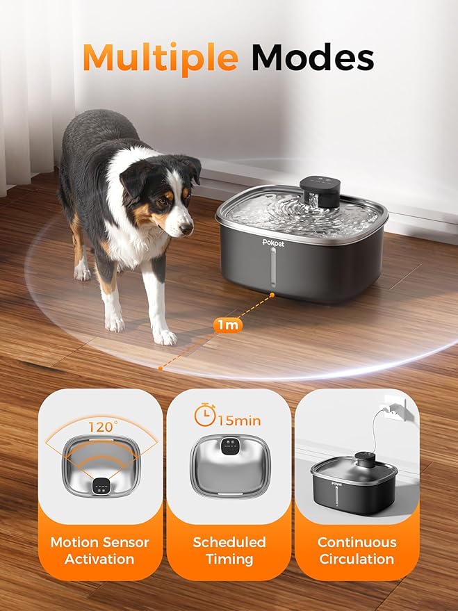 10L/2.64GAL Wireless Water Fountain for Cats Large Dogs for Multi-Pet Homes - Stainless Steel 4000mAh Battery Operated Automatic Pet Water Dispenser with Sensor, Quiet Flowing Bowl - Black