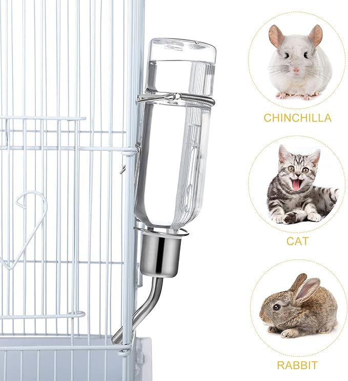TEHAUX Parrot Water Feeder Pet Hanging Water Feeding Bottle No Drip Dispenser Pet Supplies with Stainless Steel Ball Nipple for Rabbits Guinea Pigs Hamsters Chinchillas 2pcs