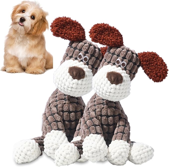 Indestructible Dog Toys,2026 New Dogs Plush Toy for Aggressive Chewers,Stuffed Toys Dogs Squeaky Durable Chew Toy for Indoor Pups Teething (Brown Dog/2pcs)