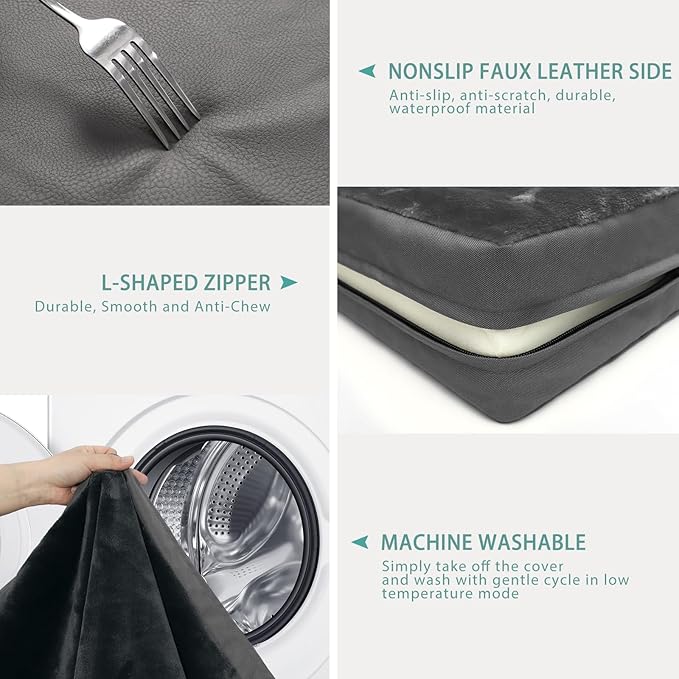 Waterproof XL Dog Beds Large Sized Dog, Orthopedic Washable Crate Pad 42 inch, Extra Large Foam Pet Bed with Removable Cover Reversible, XLarge Anti-Slip Kennel Pad, 41"x27", Dark Gray