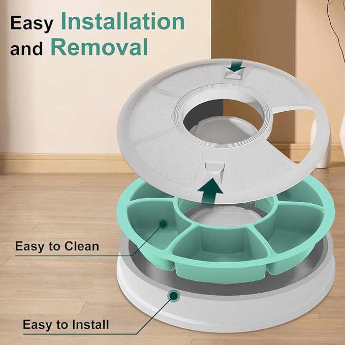 Automatic Cat Feeder for Dry Food,Supplement & Treats， 6 Compartment Timed Cat Food Dispenser for Cats and Small Dogs，No Ice Needed Automatic Dog Feeder (Green)