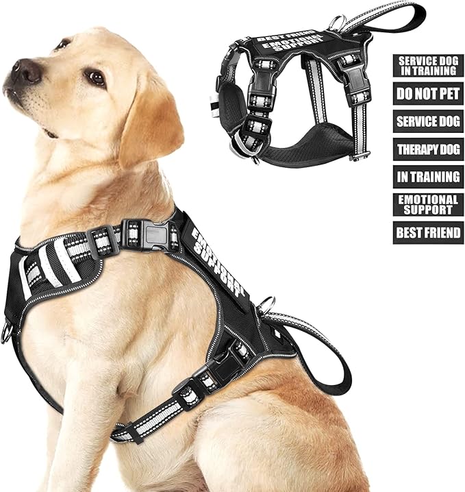 WINSEE Service Dog Vest No Pull Dog Harness with 7 Dog Patches, Reflective Pet Harness with Durable Soft Padded Handle for Training Small, Medium, Large, and Extra-Large Dogs