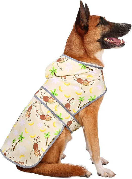 Dog Raincoats for Large Dogs Waterproof Hooded Rain Jacket with Reflective Strips Leash Hole & Poncho Adjustable Fit (Monkey,L)