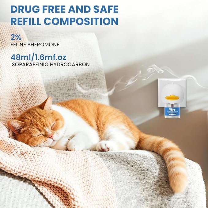 Cat Calming Diffuser, 4 in 1 Kitten Pheromones Calming Diffuser, Multicat Calming Diffuser, Relaxing Pheromone for Cat Relief Stress Anxiety Fighting Scratching, 1 Diffuser 3 Refill(48ml)